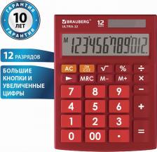 Калькулятор Brauberg Калькулятор настольный "Ultra-12-WR", 12 разрядов, двойное питание, бордовый