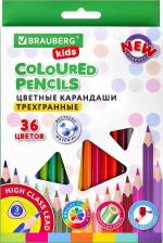 Карандаш Brauberg Карандаши цветные для рисования детям в школу, набор 36 цветов, пластиковые, трехгранные, New, грифель 3 мм, 182003
