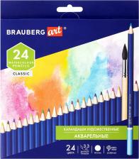 Карандаш Brauberg Карандаши художественные цветные акварельные CLASSIC, 24 цвета, грифель 3,3 мм, 181530