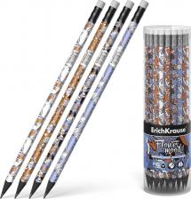 Карандаш Erich Krause Карандаш чернографитный с ластиком Tulips, HB, грифель d 2.2 мм, трeхгранный, с принтом, из люкс древесины, микс