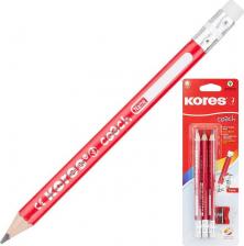 Карандаш Kores Карандаш чернографитный "Jumbo", трехгранный, HB, с ластиком, 3 штуки, точилка