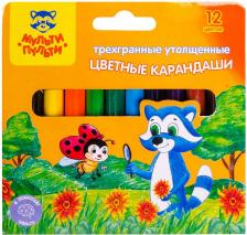 Карандаш Мульти-Пульти Карандаши "Енот на лугу", 12 цветов, утолщенные, трехгранные, укороченные, заточенные