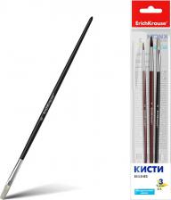 Кисть Erich Krause Кисти Basic для акварели и гуаши, пони и щетина, 3 штуки, в полибеге