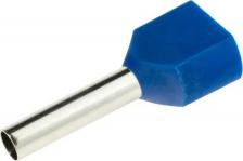 Клемма Duwi 26595 9 Наконечник-гильза двойной с изолированным фланцем, 2,5мм?, контакт 13мм, под опрессовку, синий, 25шт, 26595 9, цена за 1 шт