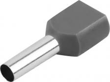 Клемма Duwi 26596 6 Наконечник-гильза двойной с изолированным фланцем, 4мм?, контакт 12мм, под опрессовку, серый, 25шт, 26596 6, цена за 1 шт