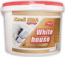 Клей для напольных покрытий White House Клей ПВА супер 10 кг, 14692 для особо прочного склеивания столярных изделий, мебели, картона, бумаги, кожи, тканей, стекла, фарфора, линолеума