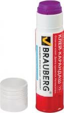 Клей канцелярский Brauberg Клей-карандаш, 15 г, обесцвечивающийся после высыхания, 220874