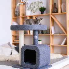 Комплекс для кошек Petmax Дом-когтеточка (60х40х70 см) с площадкой для кошек, серая