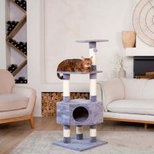 Комплекс для кошек Petmax Дом-когтеточка из плюша и сизаля с подвесной игрушкой-шариком для кошек