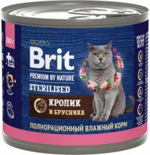 Консервы Brit Влажный корм для кошек by Nature с мясом кролика и брусникой для стерилизованных 200г