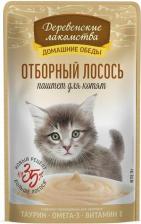 Корм для кошек Деревенские Лакомства консервы для кошек Отборный лосось паштет для котят, пауч 70г х 12шт