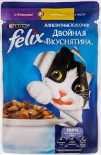 Консервы Felix Корм влажный Двойная Вкуснятина в желе с ягненком и курицей для взрослых кошек 24 штуки по 85 г