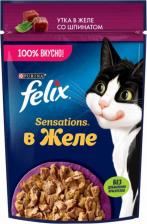 Консервы Felix Влажный корм Sensations с уткой и шпинатом в желе для кошек 75 г