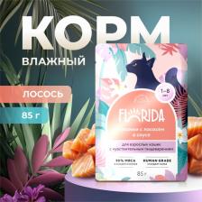 Консервы Florida паучи для взрослых кошек с чувствительным пищеварением: кусочки с лососем в соусе 0,085 кг
