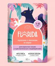 Консервы Florida паучи паучи для взрослых кошек с чувствительным пищеварением: кусочки с лососем и кабачками в соусе