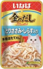 Консервы Inaba Kinnodashi влажный корм для взрослых кошек, с куриным филе и мальками ширасу, в паучах - 60 г