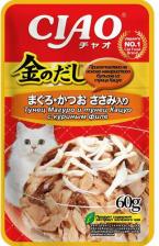 Консервы Inaba Влажный корм для кошек Ciao Kinnodashi Тунец Магуро и тунец Кацуо с куриным филе 60г