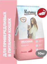 Сухой корм Karmy Сухой корм для кошек Delicious, для привередливых, с лососем, 10кг