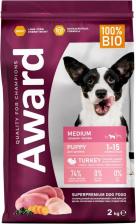 Корм для собак Award сухой корм для щенков средних пород от 1 месяца, беременных и кормящих сук, с индейкой, курицей, морковью и черной смородиной - 12 кг