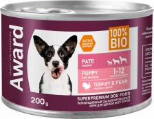 Корм для собак Award Влажный корм для щенков от 1 месяца паштет из индейки с грушей 200гр