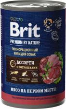 Корм для собак Brit Влажный корм для собак by Nature с мясным ассорти и потрошками 410г