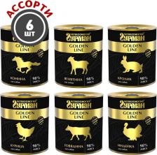 Корм для собак Четвероногий гурман Консервы для собак Golden line МИКС из 6 вкусов, 6 шт по 340 г