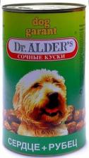 Корм для собак Dr. Alder Dog Garant полнорационный влажный корм для собак, с сердцем и рубцом, кусочки в соусе, в консервах - 1230 г