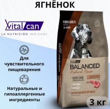 Корм для собак Vitalcan Balanced Dog Adult Natural Recipe сухой корм для собак, с ягненком - 3 кг супер премиум для взрослых с ягненком для всех пород мешок Аргентина 1 уп
