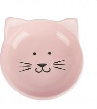 Кормушка Petmax Миска-блюдце для кошек Кошечка, 80 мл, диаметр 12 см, розовая