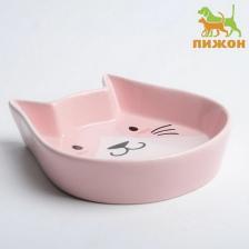 Кормушка Пижон Миска керамическая"Голова кота 2", 15 x 13 x 3 cм, розовая 9214855