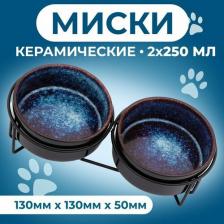 Кормушка Пижон Миски керамические на подставке 2 х 250 мл 6900099422155