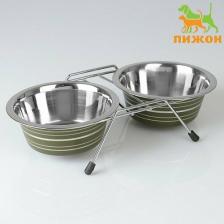 Кормушка Пижон Набор мисок для кошек и собак, нержавеющая сталь, резина, зеленый, 2 шт по 450 мл