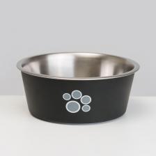 Кормушка Rurri Миска Circle paw, 750 мл, черная