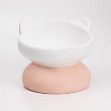 Кормушка Rurri Миска для кошек Кошечка, 15,5х13 см, бело-бежевая 4680368305311