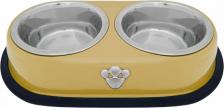 Кормушка Tappi Миска для собак и кошек Лахар сталь, пластик двойная бежевая 400 мл