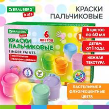 Краска для рисования Brauberg Краски пальчиковые для малышей от 1 года, 6 цветов по 40 мл