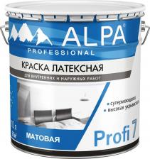 Краска Alpa Краска латексная супермоющаяся супербелая Profi 7 9.06 л бесцветная