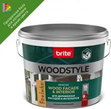 Краска Brite Краска для деревянных фасадов Woodstyle Prof моющаяся матовая цвет прозрачный база С 9 л