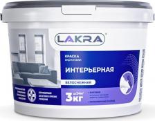 Краска Лакра Краска Акриловая Интерьерная Влагостойкая Белоснежная 3 кг
