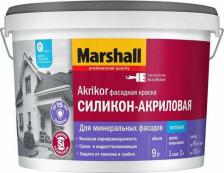 Краска Marshall Фасадная силикон-акриловая краска AKRIKOR матовая, база BW, 9 л 5395834