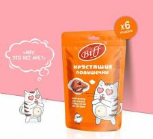 Лакомство для кошек Biff Лакомство для кошек Хрустящие подушечки с паштетом из курицы, 60 г