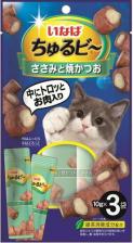 Лакомство для кошек Inaba лакомство Churu Bee Запеченные трубочки для кошек Куриное филе и запечённый тунец Кацуо 10г * 3шт