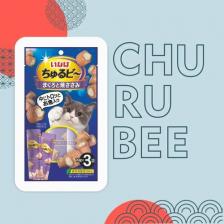 Лакомство для кошек Inaba лакомство Churu Bee Запеченные трубочки для кошек Тунец Магуро и запечённое куриное филе 10г * 3шт