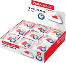 Ластик Brauberg Ластик "Trios PRO", 36х36х9 мм, белый, треугольный, красный пластиковый держатель, 229559