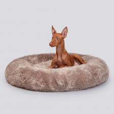 Лежак Rurri Лежак круглый мех для кошек и собак мелких и средних пород, 85х85х16 см, светло-коричневый