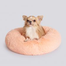 Лежак Rurri Лежак круглый мех для кошек и собак мелких пород, 50х50х11 см, персиковый