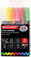 Маркер Brauberg Маркеры меловые "POP-ART", НАБОР 6 шт., сухостираемый, для гладких поверхностей, 3,5 мм, 151526