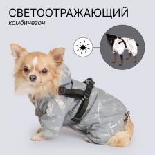 Одежда для собак Petmax Комбинезон светоотражающий со шлейкой, S, серый (девочка)