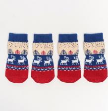 Одежда для собак Petmax Носки с оленями для собак, M, красно-синие