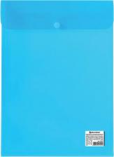 Папка/конверт Brauberg Папка-конверт с кнопкой, вертикальная, А4, до 100 листов, прозрачная, синяя, 0,15 мм, 224977